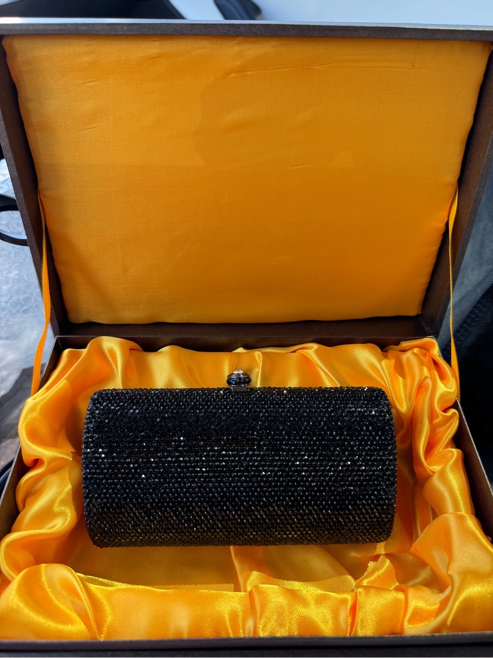 Black Rhinestone Crystal Evening Clutch Bag w/ Original Box